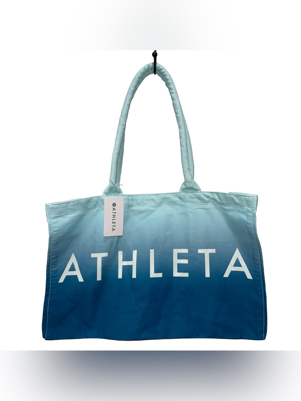 NWT Athleta Womens Blue Coastal Ombre Canvas Tote Bag Logo Beach Gym Shop 19x12"